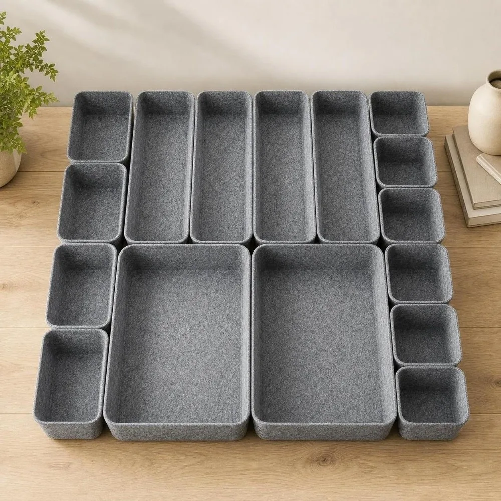 16Pcs/Set Creative Felt Storage Box Set Space-Saving Seamless Drawer Organizer Durable Large Capacity Felt Storage Basket
