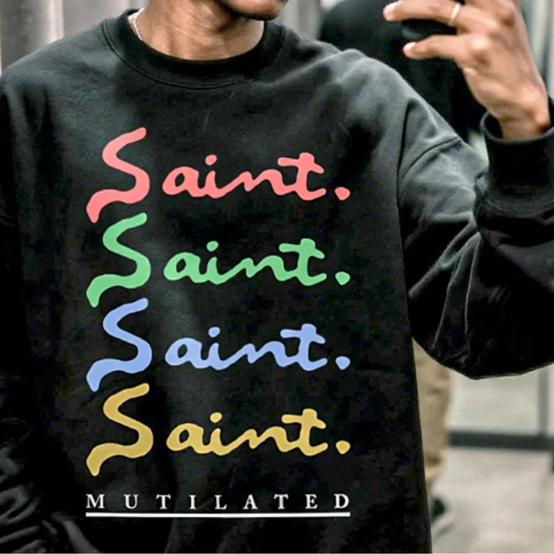 Fashion Street Men Women Casual Outfit Saint Long Sleeve Tshirts Colorful Signature Letter Barrage Logo Black Round Neck Tops