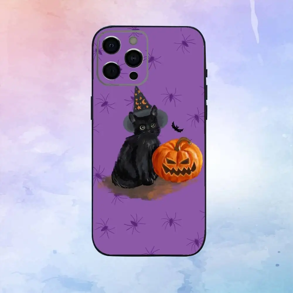 Casing Ponsel Daun Musim Gugur Labu Untuk iPhone17,16,15,14,13,12,11 Plus,Pro Max Penutup Lembut Hitam