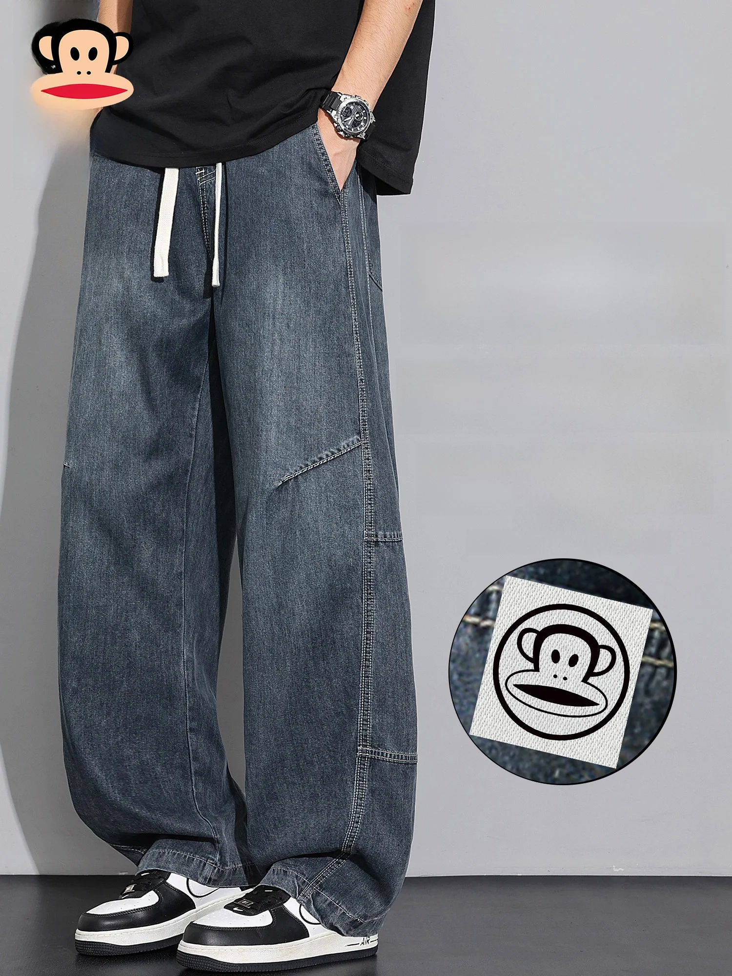 

PaulFrank Casual Wide Leg Denim Jeans Men's Summer Thin Loose Straight Leg Long Pants Knife Design Youth Fashion