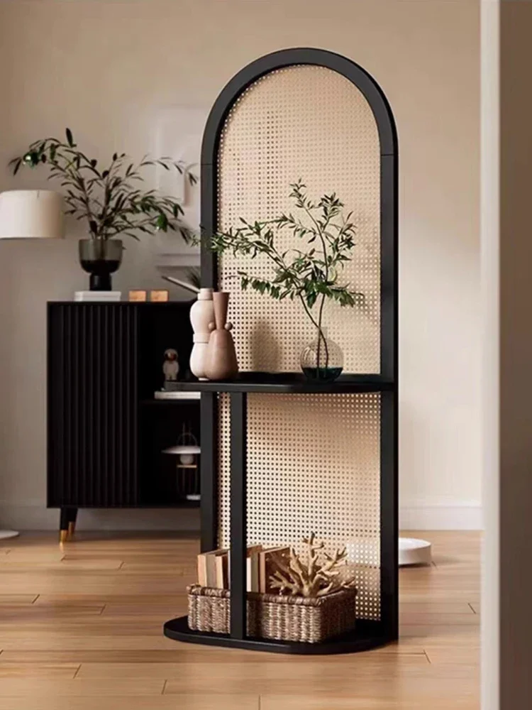 

Solid wood rattan screen partition living room to block the entrance to the simple bedroom entrance shelf