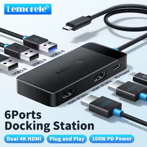 Lemorele TC122 USB C HUB Dual HDMI 4K Docking Station USB 3.0 PD 100W Type C Port for Macbook iPad M2 M1 Steam Deck