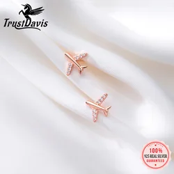 TrustDavis Real 925 Sterling Silver Fashion Pave Zircon Aircraft Airplane Stud Earring For Women Wedding Fine Jewelry DA2692