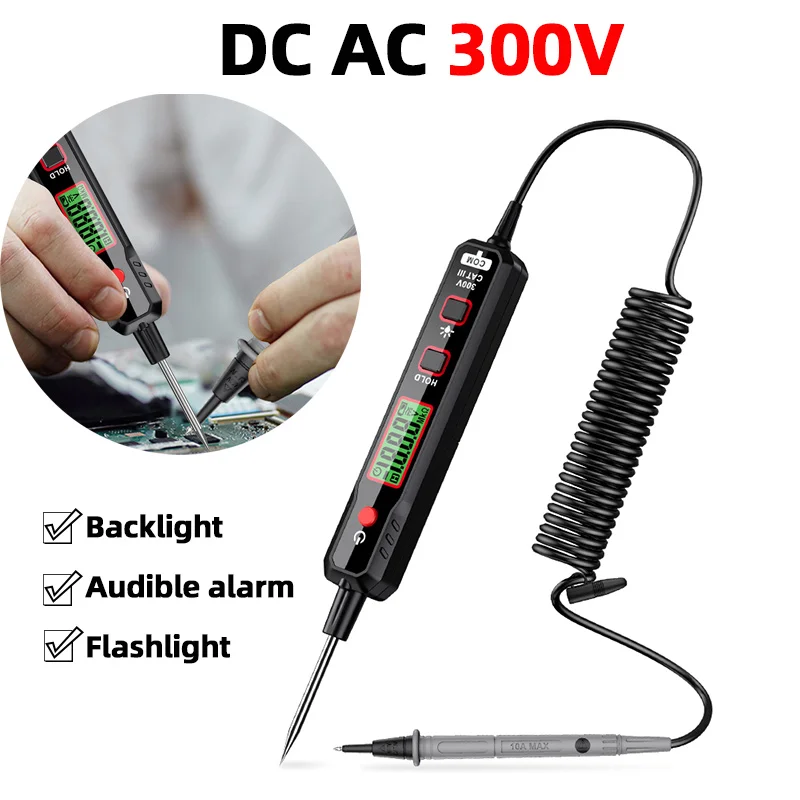 

HT86B Auto Car Voltage Detector Pen DC AC 300V Backlight Flashlight Non-Contact Voltage Resistance Smart Car Circuit Tester