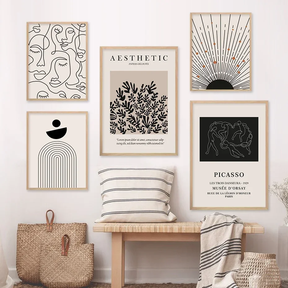 

Henri Matisse Abstract Geometric Face Line Beige Bohemian Posters Wall Art Print Canvas PaintingPicture Bedroom Home Decoration