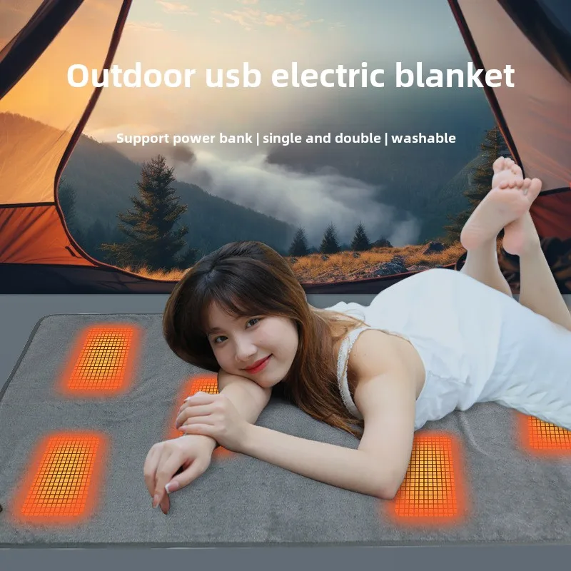 USB Electric Blanket Outdoor 6-zone Plush Thickened Fast Heating Mattress Car Temperature Adjustable Warm Heating Blanket