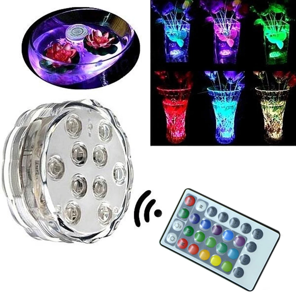 12 LED Decoration Illumination Home Swimming Pool RGB Color Changing Remote Controlled Round Aquarium Light Timing Waterproof