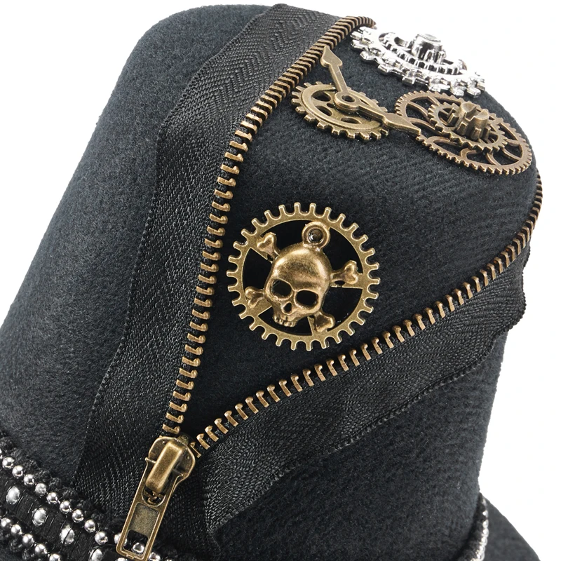 Gothic Retro Zipper Mini Hat Vintage Punk Clock Cogs Skull Fascinator Party Decors Hat Hair Clips