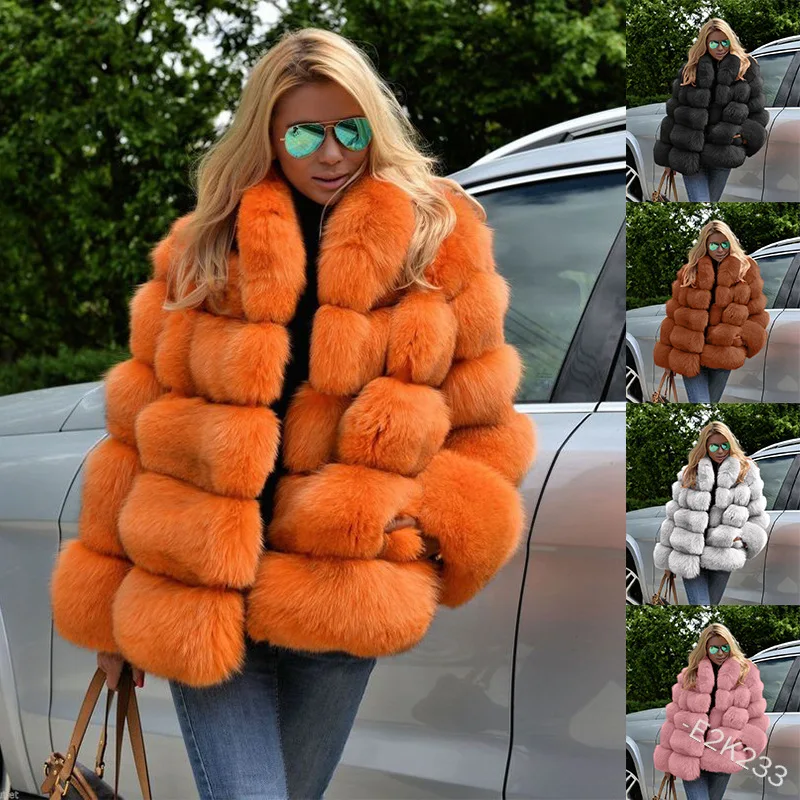 

Women's Fashion faux fur coat super hot Autumn Winter women short Faux fox fur fluffy jacket high quality Ladies furry coats