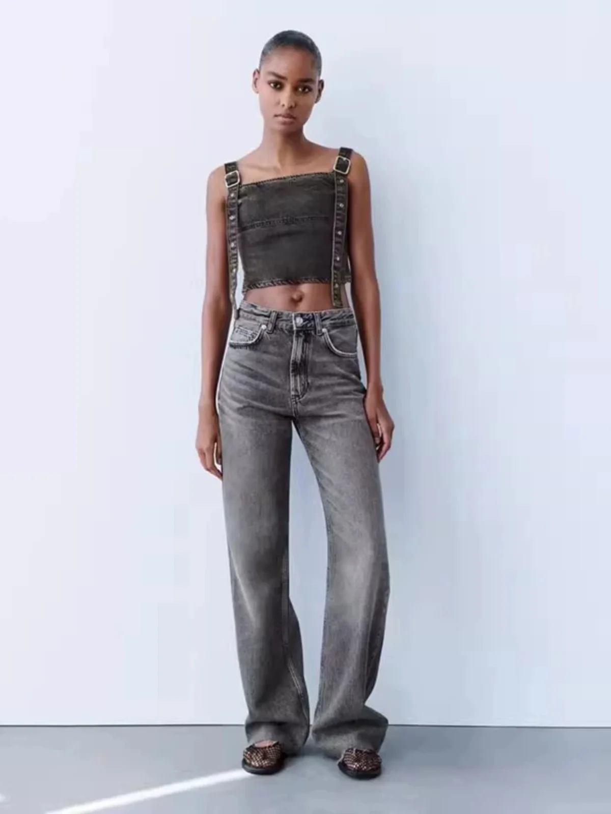 

Новые весенние женские джинсы с высокой талией и широкими штанинами, модные универсальные однотонные повседневные джинсовые брюки с высокой талией