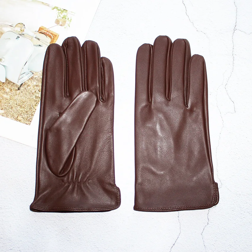 Thin Driving Touch Screen Sheepskin Gloves Men\'s Leather Unlined Fashionable Straight Electric Bicycle Motorcycle Riding Gloves