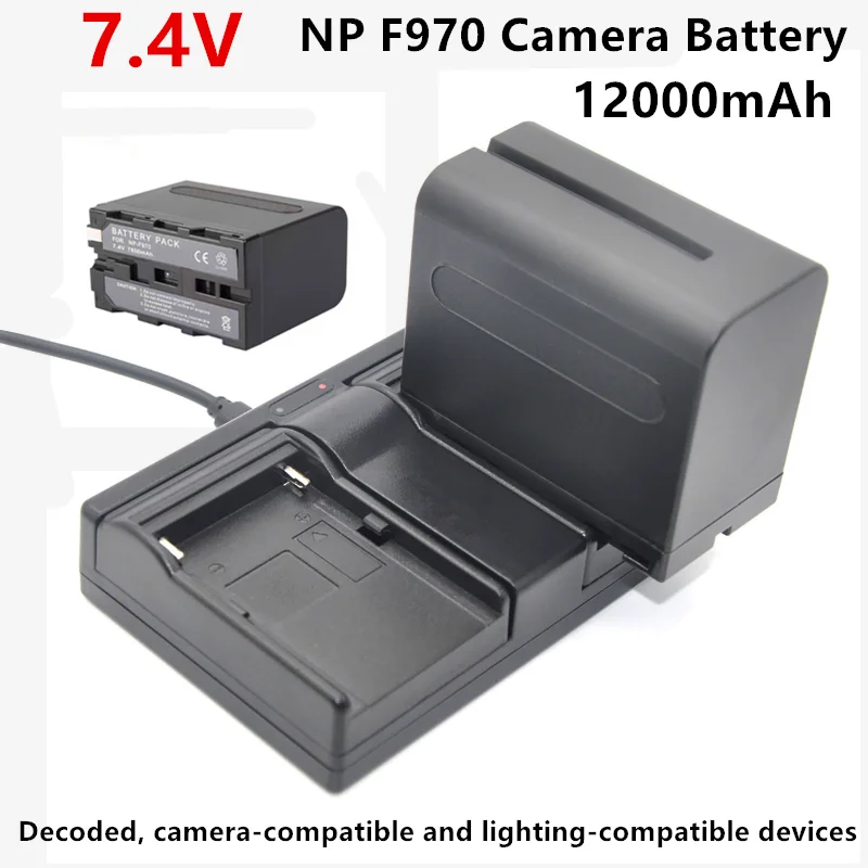 Fully Decoded, Large Capacity 7.4V 12000mAh NP-F970 Camera Battery Compatible with Lighting Devices Such as Fill Lights