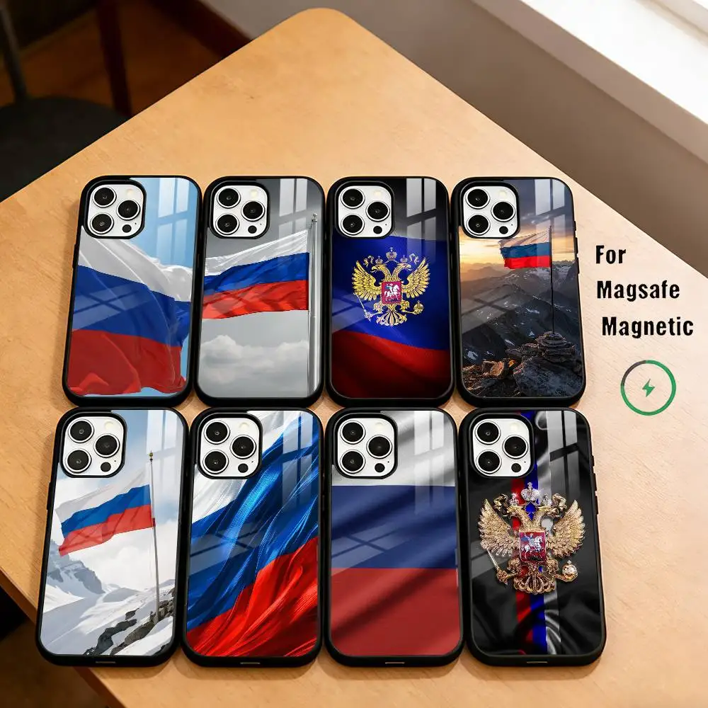 

Чехол для телефона с флагом России для iPhone 17, 16, 15, 14, 13, 12, 11 Plus, Pro, магнитный, с беспроводной зарядкой Magsafe