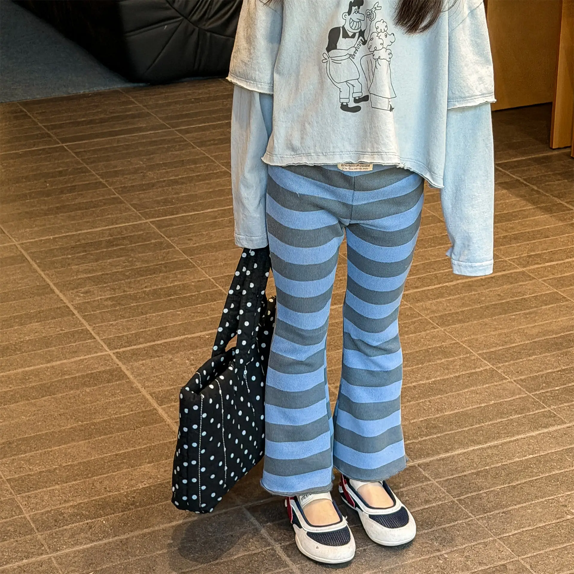 

2026 Spring New Children Striped Leggings Toddler Boys Casual Pants Baby Elastic Pants Girls Flared Trousers Kids Clothes