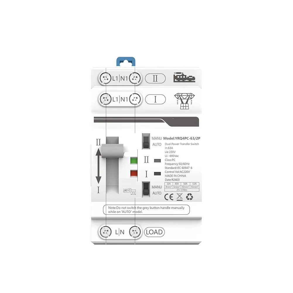 ATS Dual Power ไฟฟ้าอัตโนมัติ Transfer Switch 2P 63A 220V สําหรับเครื่องกําเนิดไฟฟ้าสวิตช์ไฟ Intelligence Home