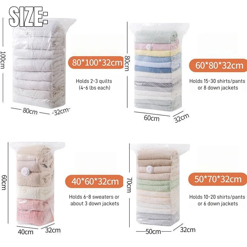 8Pcs Thickened No‑Pump Vacuum Storage Bags Space Saver Compression Bags for Clothes Quilt Blanket Wardrobe Household Organizer