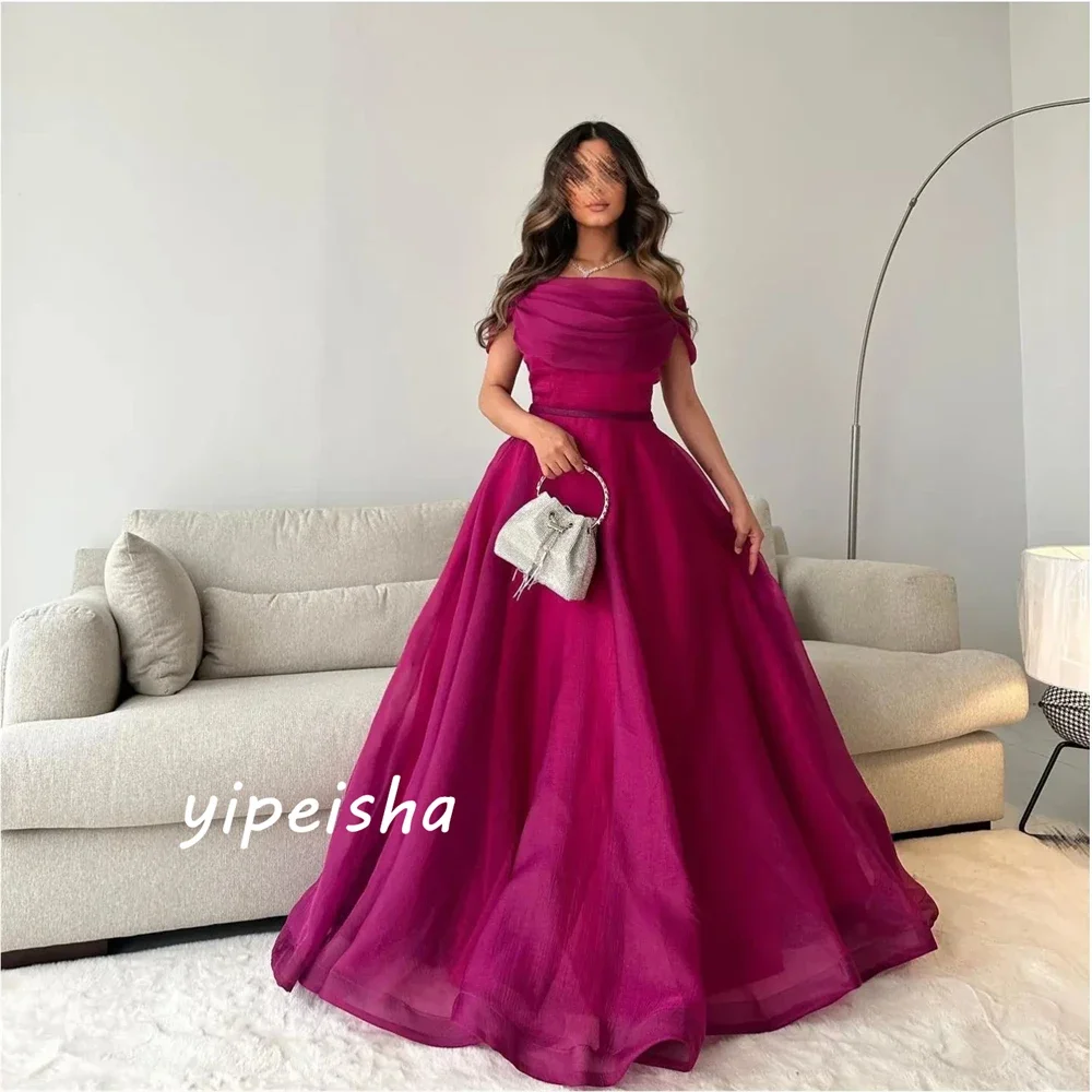 تخصيص حفلة موسيقية المملكة العربية السعودية خارج على الكتف الكرة ثوب Quinceanera فستان Shirred الطابق طول التنانير الأورجانزا مساء Vestidos D