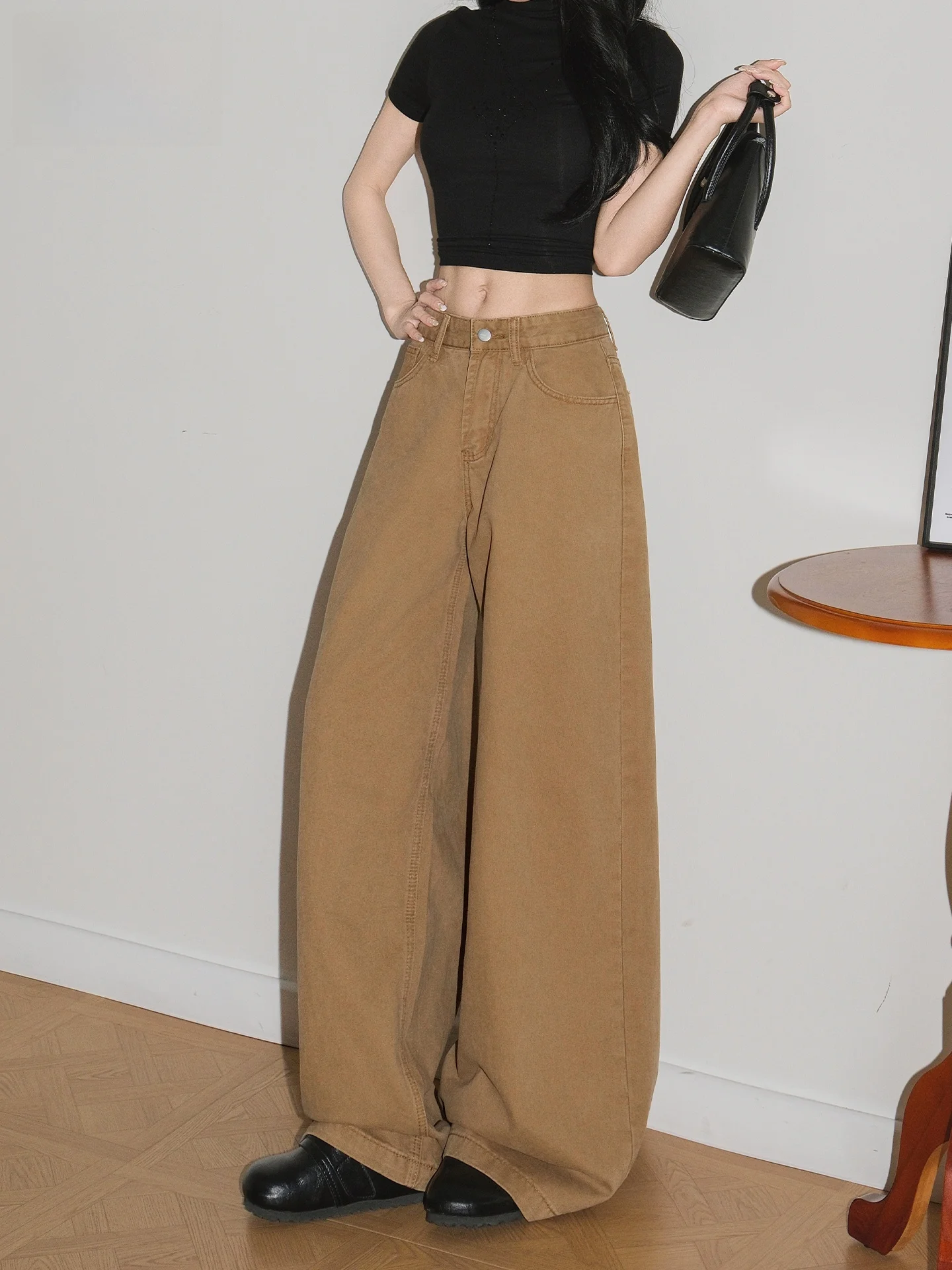 

Джинсы с высокой талией в американском стиле, широкие, свободного кроя, длиной в пол, прямого силуэта, повседневные, весна-лето, новинка