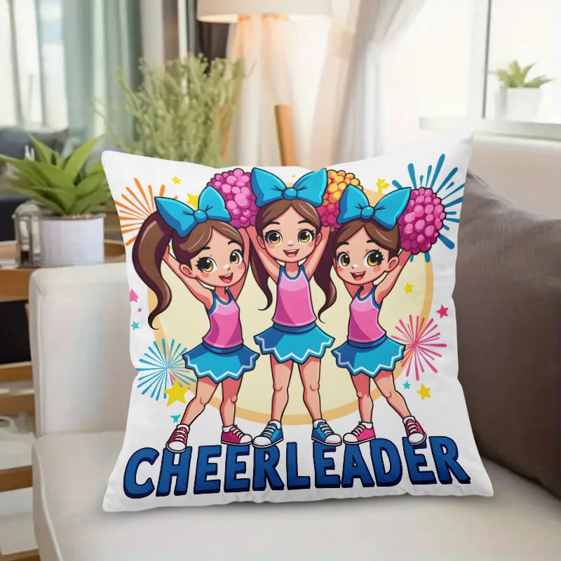 Cute Cheerleader Pillow Case, Girls Dance Team Cushion Cover, Kids Sports Gift Home Decor Throw Pillow Slipcover for Sofa