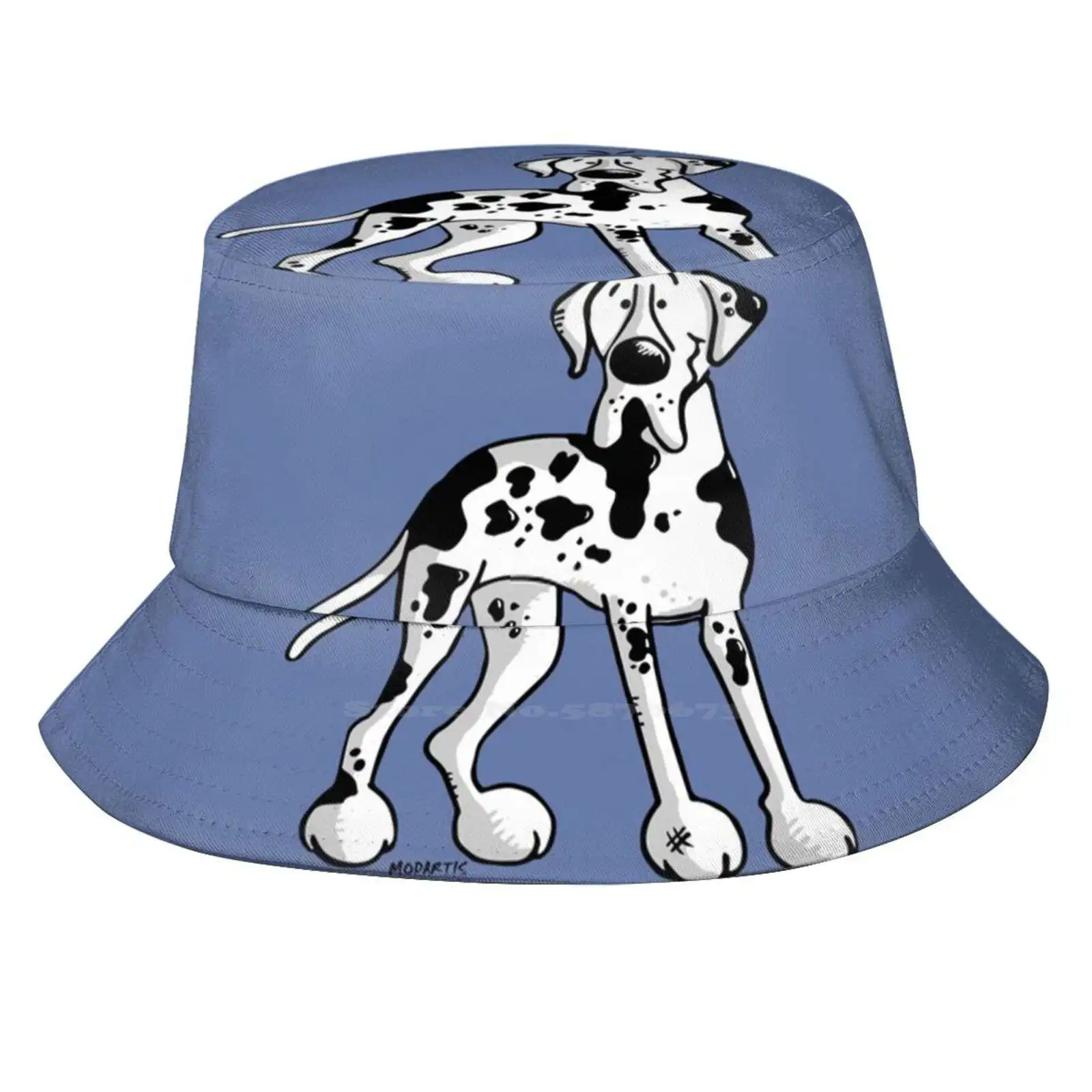 Great Dane Cartoon Fisherman's Hat Bucket Hats Caps Deutsche Dogge Great Dane Comic Pet Diamond Bulldog Dotted Points Animals