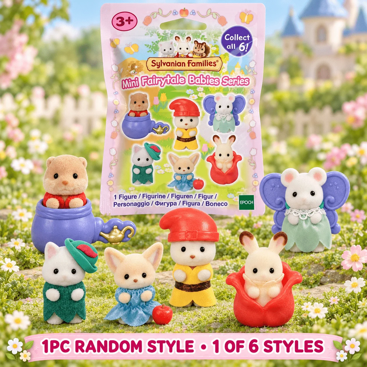 Sylvanian Families Mini Fairytale Babies Series, 1pc Random Style Flocked Baby Figure, 1 of 6 Collectible Styles blind bag