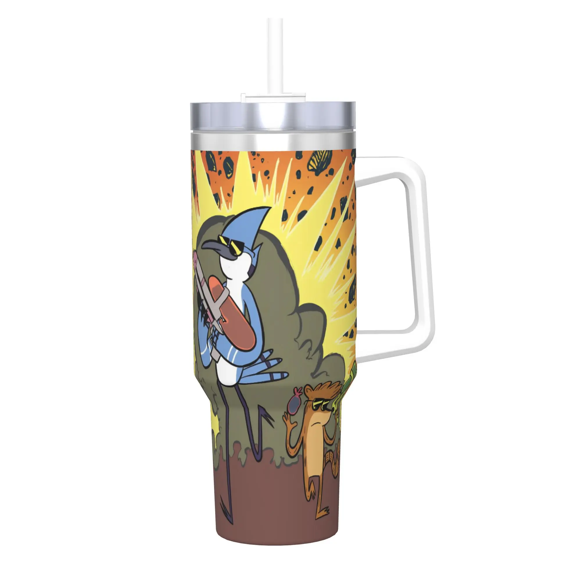 Regulars Show Cartoon Character 40oz Tumbler Stainless Steel Double Wall Vacuum Insulated  Mug Cups With Straw