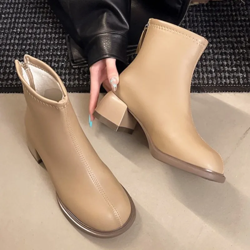 

Fashion Mid Heels Women Elegant Ankle Boots Designer 2025 Chunky Shoes New Elegant Dress Pumps Winter Party Zapatillas De Mujer