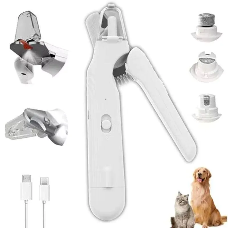 nail supplies Dropshipping USB Rechargeable Professional Multifunction Pet Nail Trimmer 2 in 1 LED Light Low Noise Safe Pet Nail