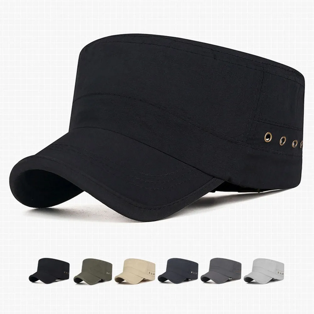 Classic All-match Flat Hat Sun Protection Breathable Cap Simple Solid Color Visor Cap Snap Back Baseball Cap Fashion Army Hat