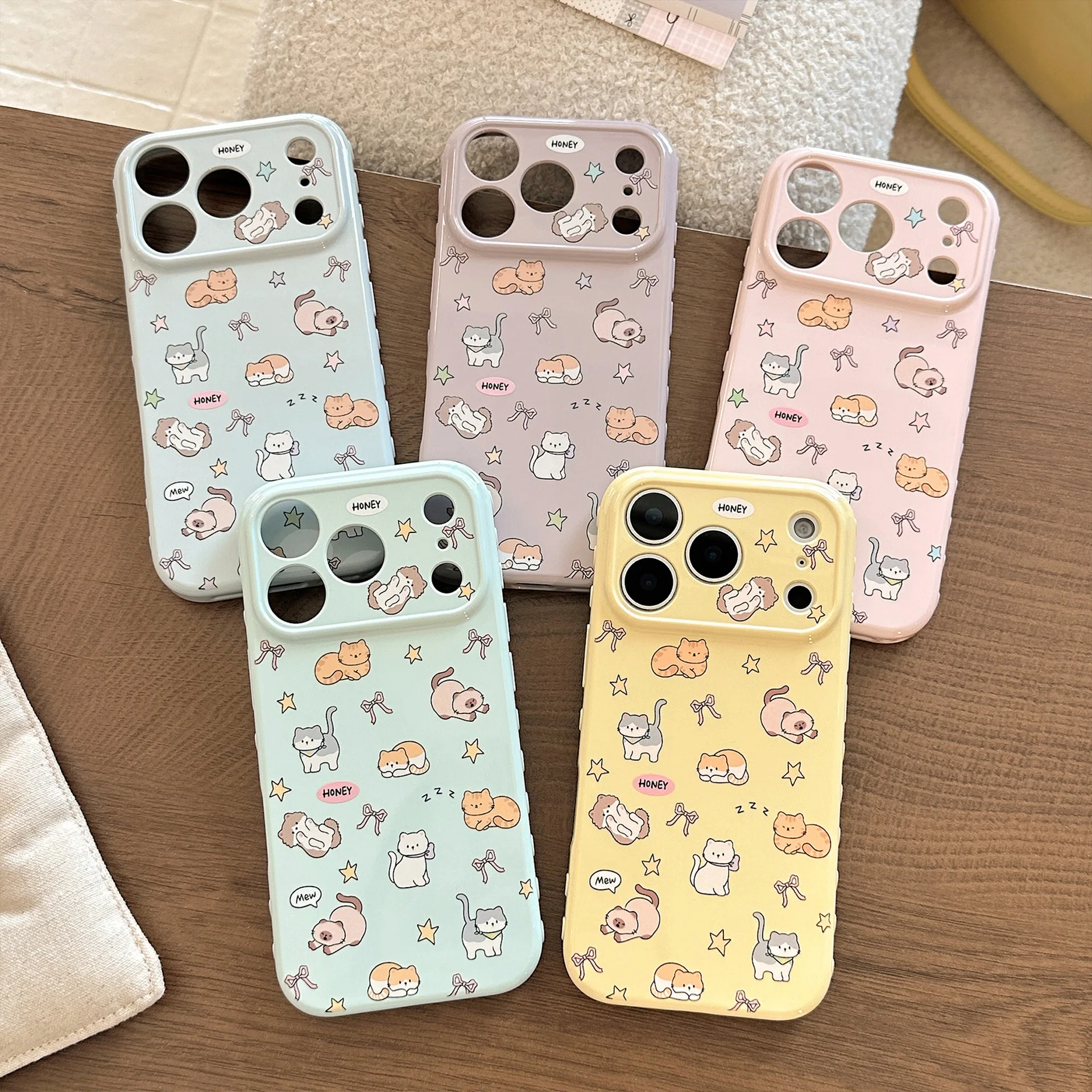 Koreanische Cartoon Kätzchen Katze Bowknot Weiche Telefon Fall Für iPhone 17 16 15 14 13 12 Pro Max Candy farben Stoßfest Schutzhülle