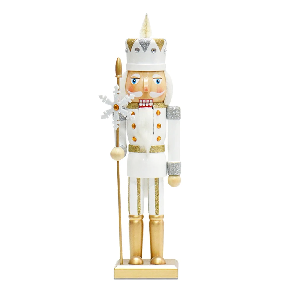 2025 New Christmas Series King Puppet with Snowflake Scepter Nutcracker Gold and White Gold Christmas Decorative Ornaments