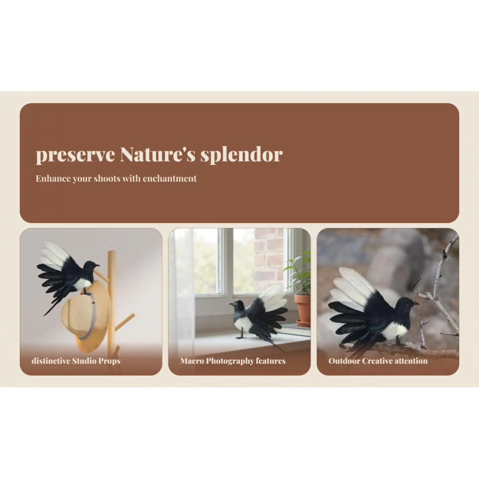 

Artificial Feathered Bird Figurine Statue Magpie Animal Prop Outdoor Garden Ornament for Home Yard Art