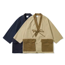 여름 남성 일본 streetwear 패션 느슨한 캐주얼 빈티지 기모노 카디건 셔츠 중국어 가운 자켓 블라우스