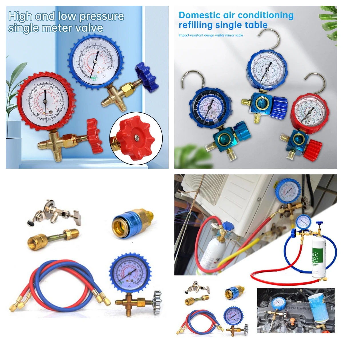 R22 R134A R410 R600 Refrigerant Manifold Gauge Household Car Air Conditioning Fluoride Adding Tool Kits Freon Cool Gas Meter Set