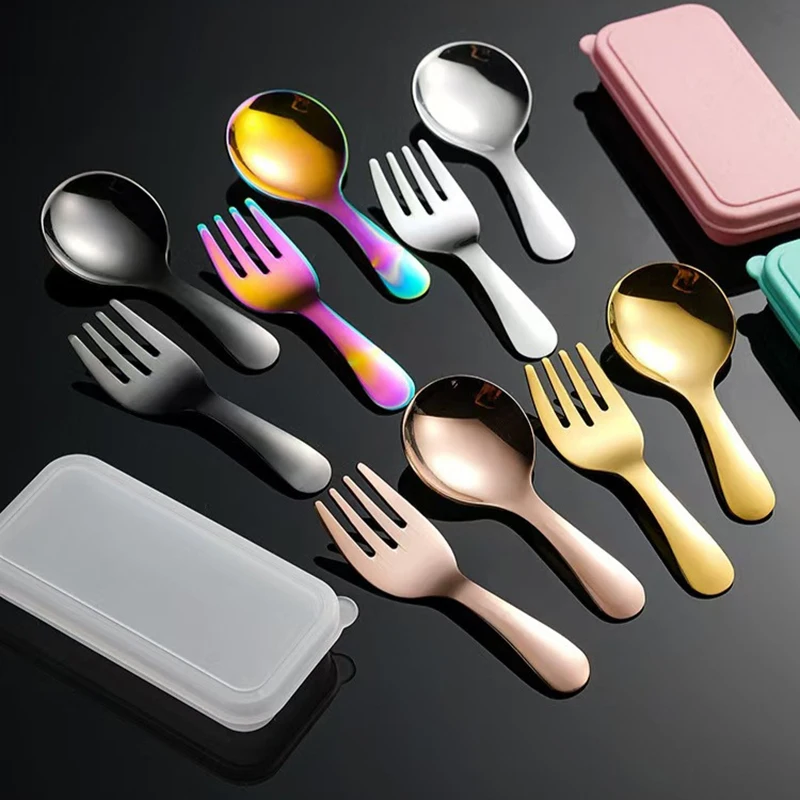 Children's Tableware, Dessert Tableware, Spoon And Fork Combination Outdoor Tourism 304 Stainless Steel Portable Tableware