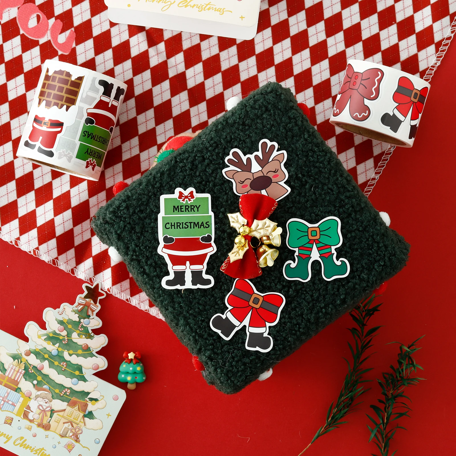 Christmas Stickers Cute Christmas Boots Gift Box Sealing Paste Special-Shaped Roll Stickers Decorative Stickers Adhesive Label