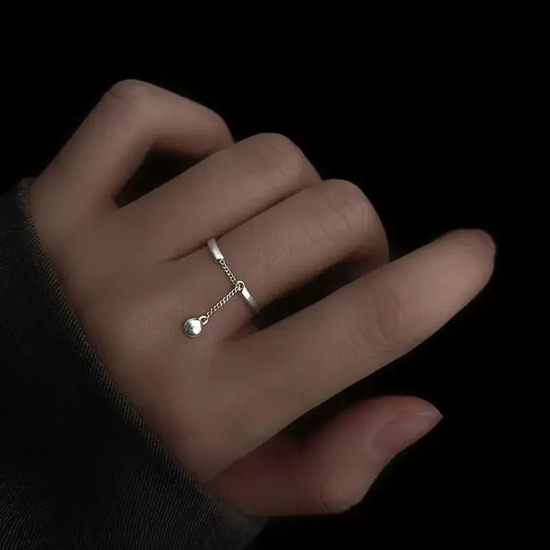 Chain Bead Open Ring for Women Minimalist Silver Plated Ring Adjustable Copper Stackable Finger Jewelry Gift Accessory