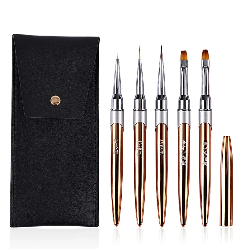 5PCS Kolinsky Nail Brush Set with Bag, for Gel Builder Painting Carving, Complete Nail Supplies Kit
