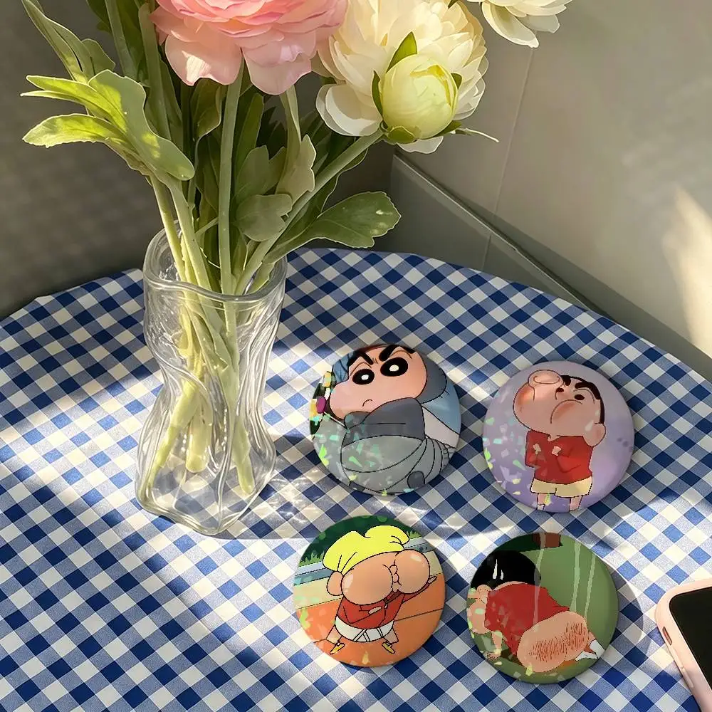 Funny Meme C-CRAYON Cute S-SHINCHAN Laser Badge Creative Pins Brooch for Bag Clothes Hat Decor Gifts Fans Collect