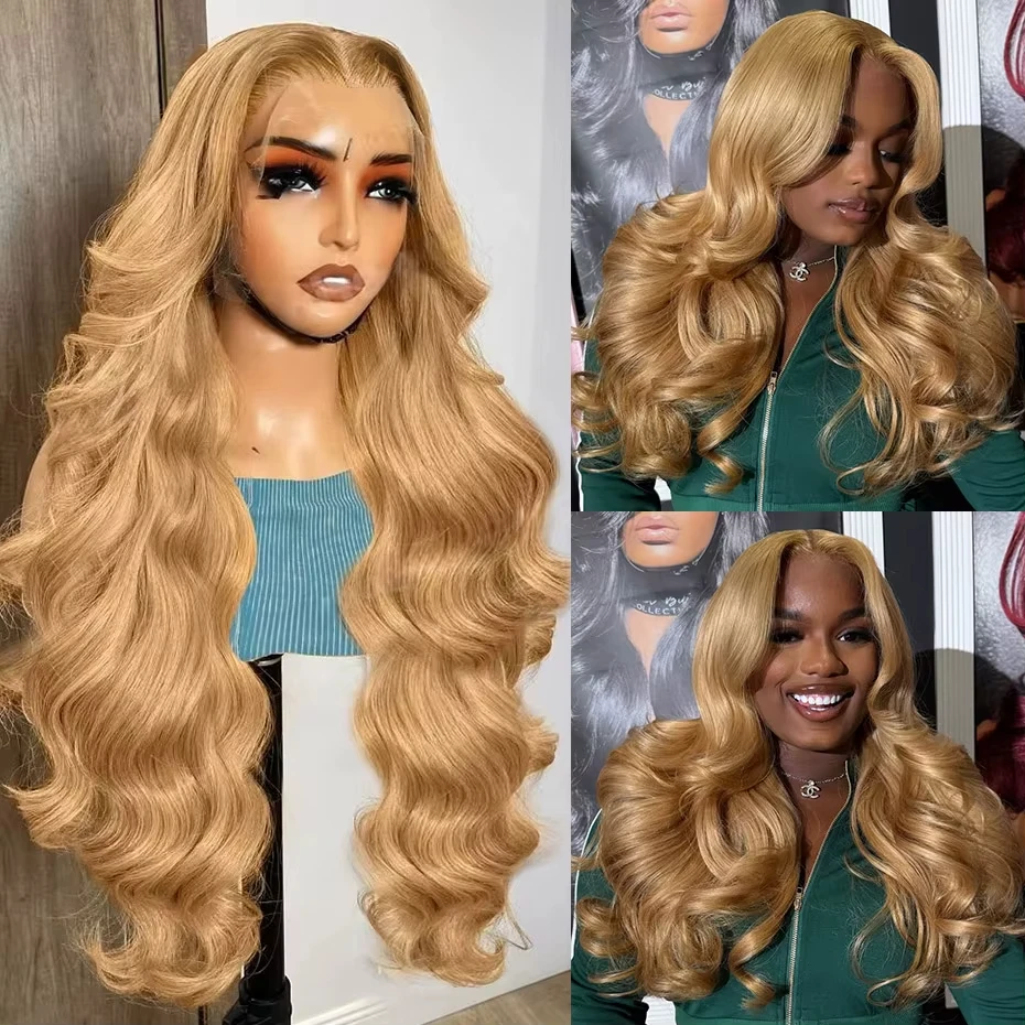 

Body Wave #27 Brazilian Honey Blond 30 34 Inch 13x4 Lace Front Human Hair 13x6 HD Transparent Lace Frontal Wigs 220% For Women