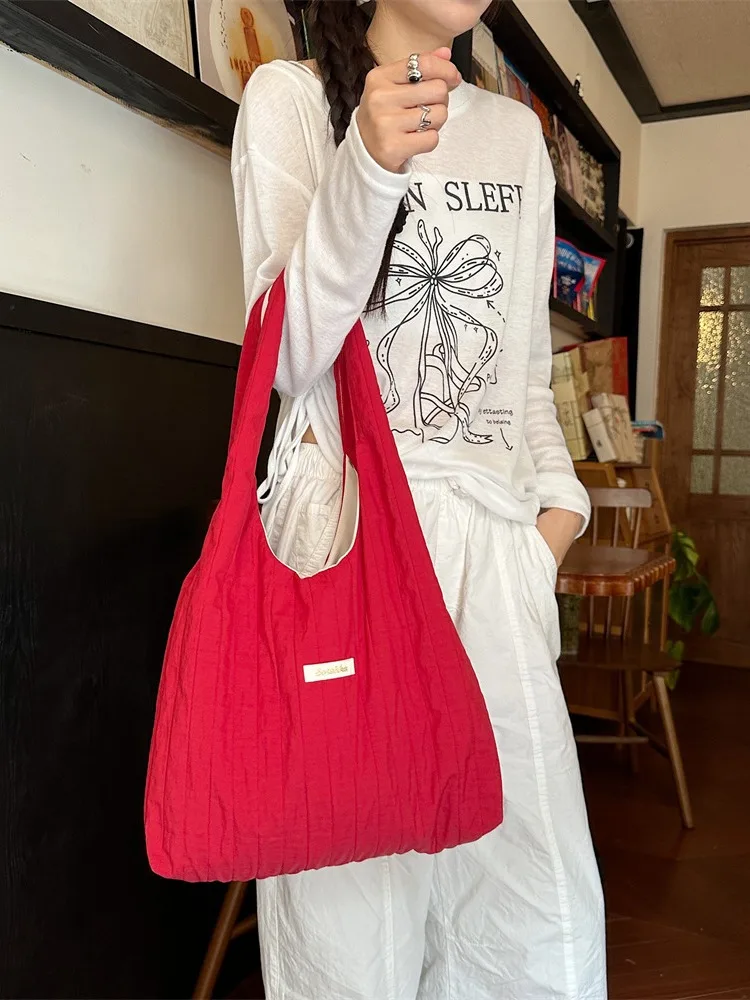 

Повседневная женская сумка на одно плечо, складная тканевая сумка, большая вместительная сумка для поездок на работу, красная сумка для отдыха, модная модная сумка