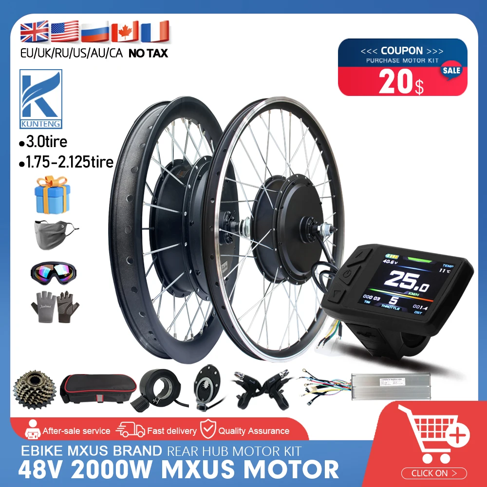 MXUS Ebike Conversion Kit Rear Rotate Scooter Motor 48V 2000W Brushless Non-Gear 20-29 700C Inch Dropout BLDC 135-142mm