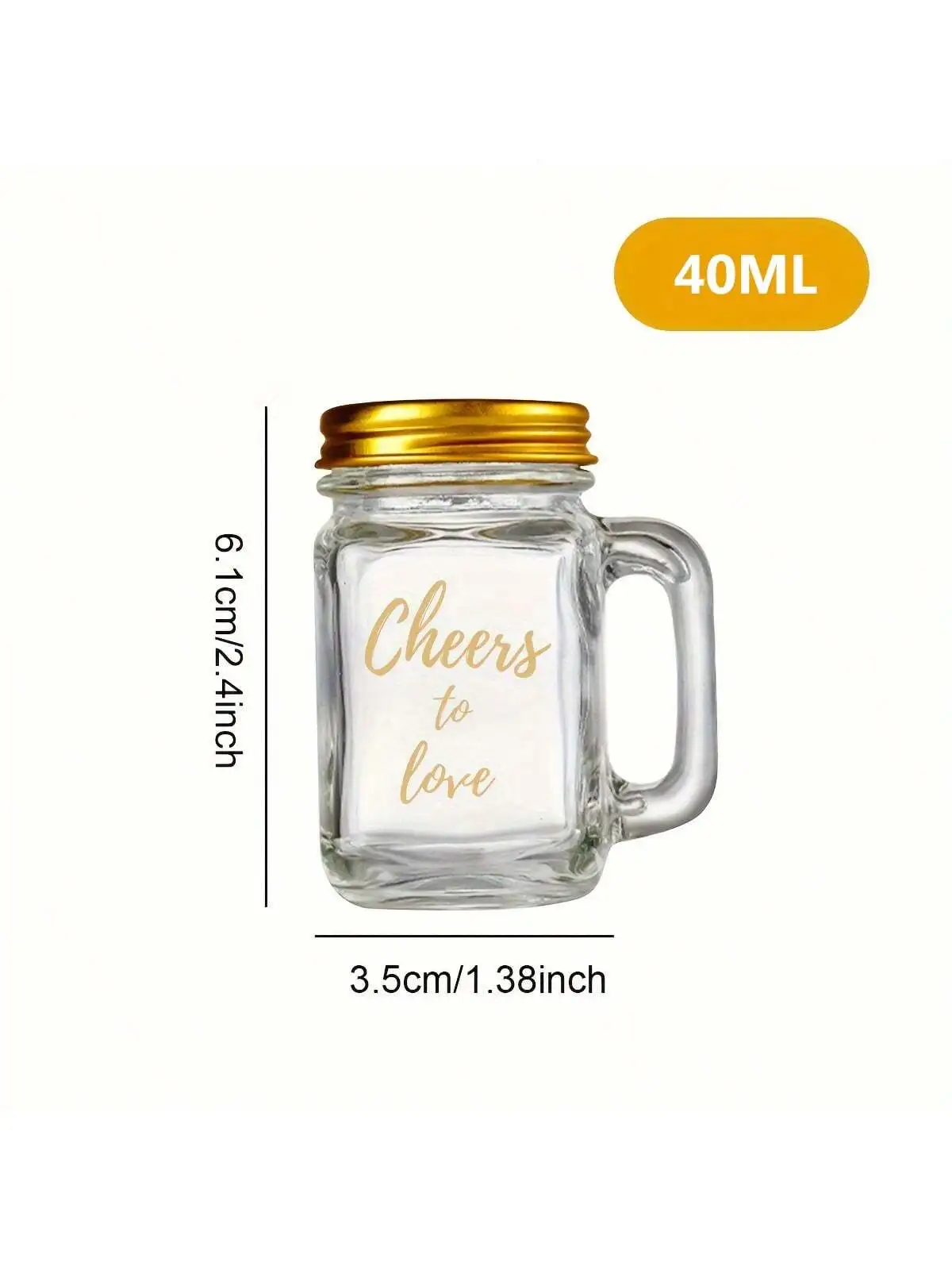 12 Pcs Mini Mason Jar Shot Glasses with Handles and Gold Lids for Guests Bulk with Labels, Cards & Organza Bags for Wedding Gift