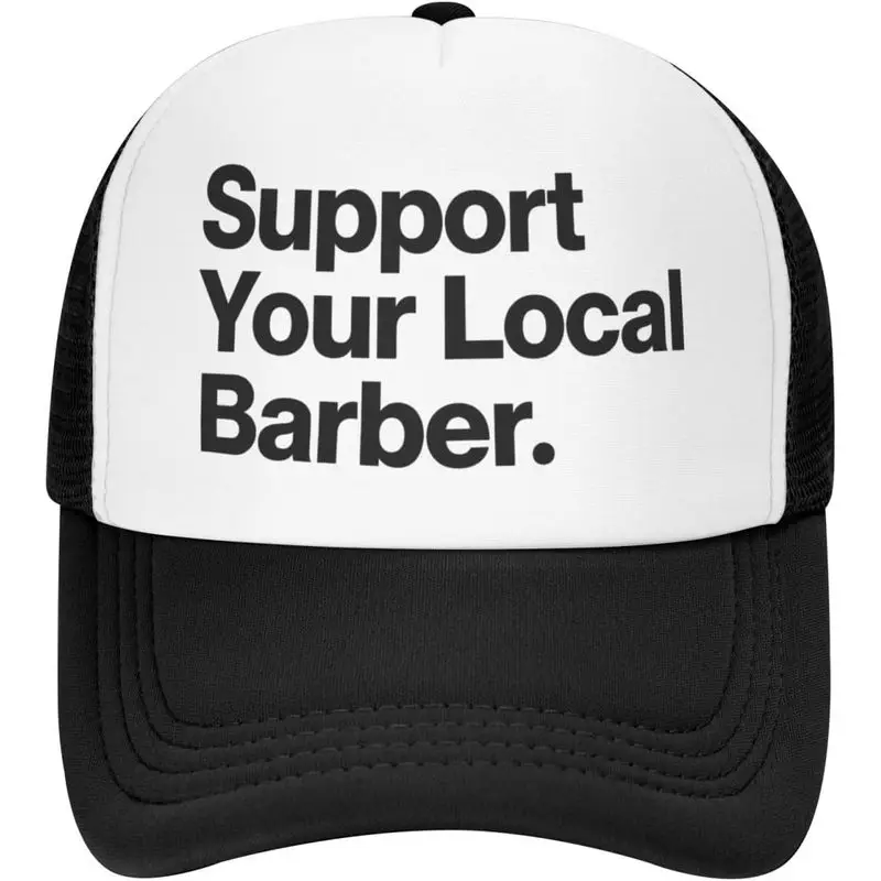 Support Your Local Barber. Hats for Men Women, Printed Foam Mesh Snapback Cap, Adjustable Graphic Baseball Hat