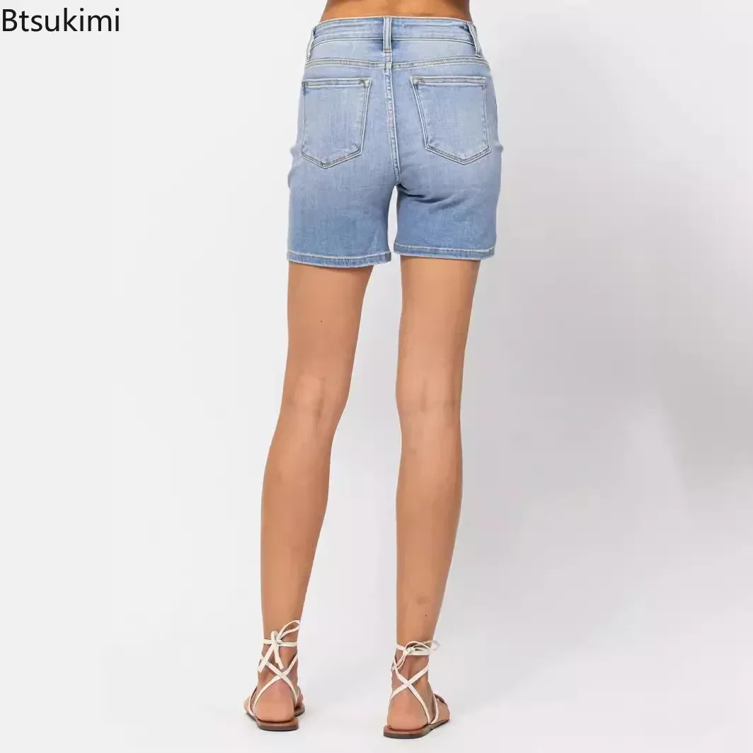 Summer Fashion Women's Solid Color High Waist Denim Shorts Elastic Slim Bodycon Short Jeans 2024 Females Casual All-match Shorts