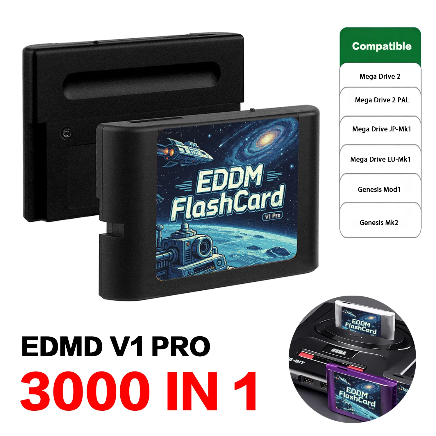 3000 en 1 Mega Genesis MD V1 Pro con tarjeta TF de 4GB, tarjeta de juego EDMD para consola de juegos SEGA Genesis Mega Drive Master System