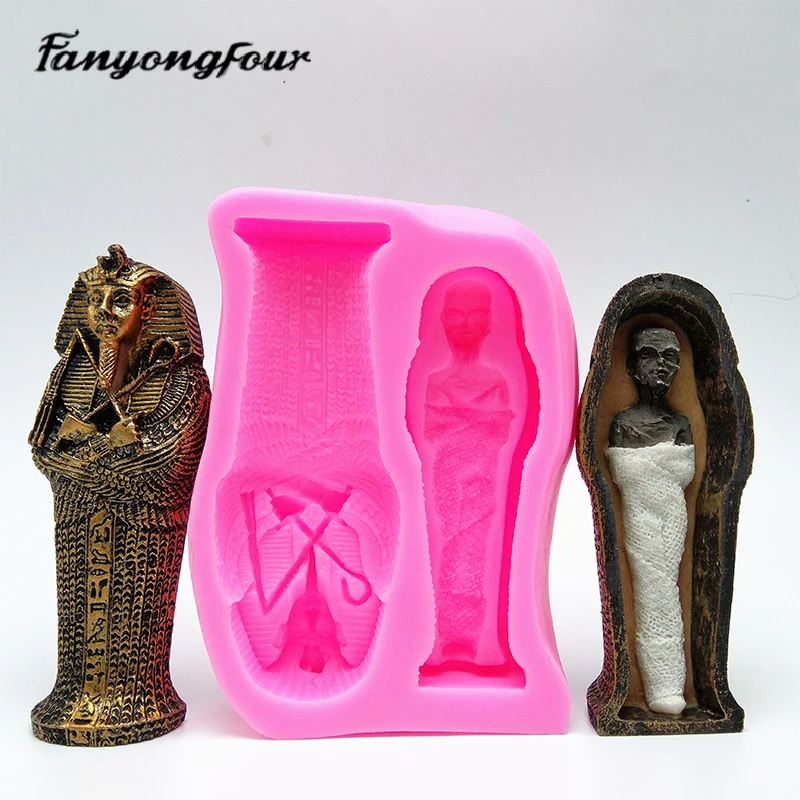 Ancient Egyptian Pharaoh Mummy Silicone Mold Fondant Cake Mold Resin Gypsum Chocolate Candle Candy Mold Free Shipping