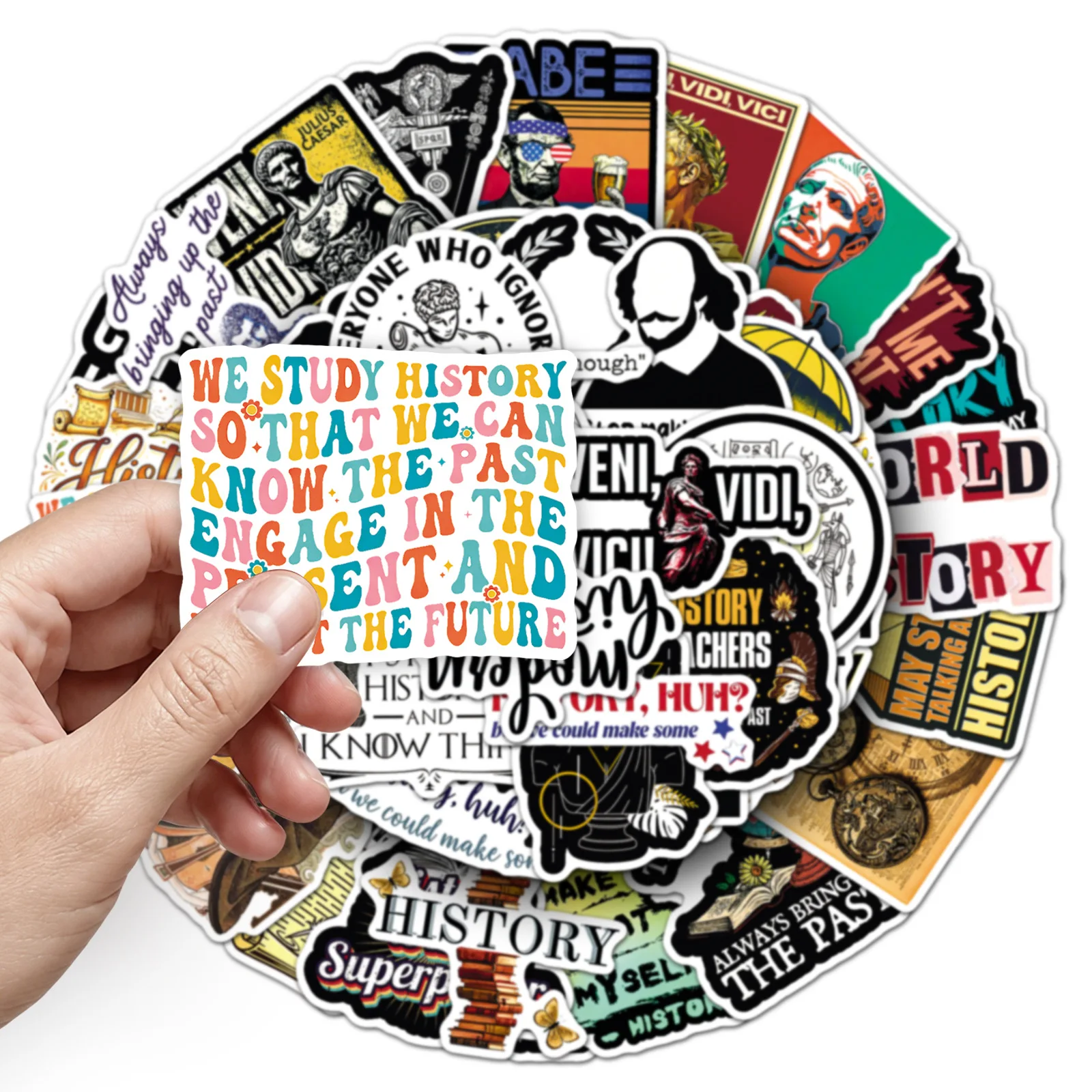 50PCS Funny History Themed Stickers Historical Figure Quote Waterproof Decals For Suitcase Phone Notebook Graffiti DIY Decor