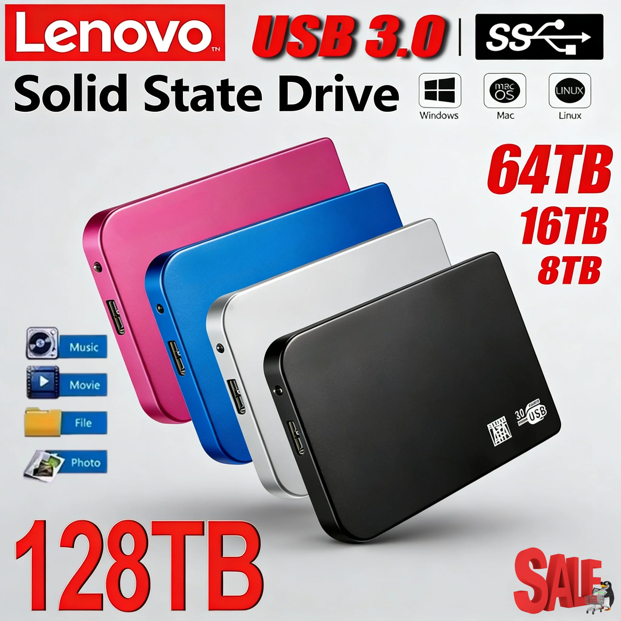 Lenovo 2TB 4TB 16TB External SSD USB 3.1 High Speed Portable