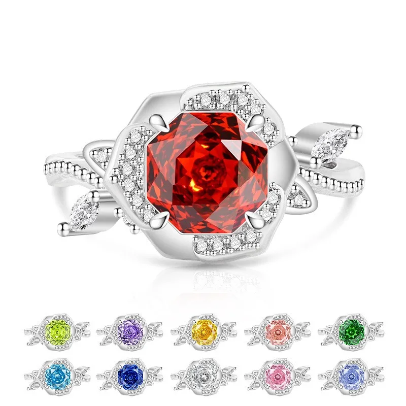 Rose Cut High Carbon Diamond 925 Sterling Silver Ring Rose Shape Design Sense Charm Lover Jewelry